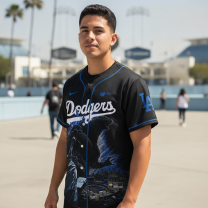Godzilla Minus One Los Angeles Dodgers Black Baseball Jersey