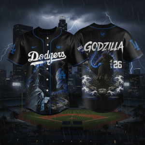 Godzilla Minus One Los Angeles Dodgers Black Baseball Jersey