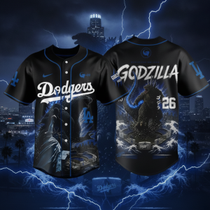 Godzilla Minus One Los Angeles Dodgers Black Baseball Jersey
