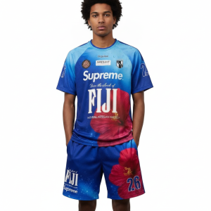 Haskell Wearing Supreme SS26 Fiji Soccer Jersey Set