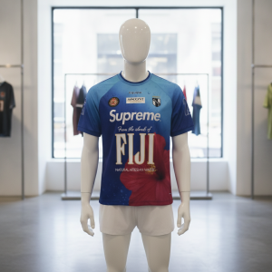 Haskell Wearing Supreme SS26 Fiji Soccer Jersey Set