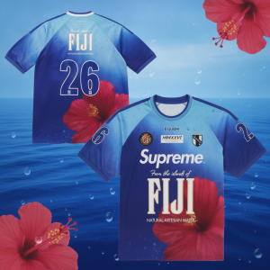 Haskell Wearing Supreme SS26 Fiji Soccer Jersey Set