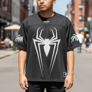 HUF x Marvel Spider-Man Black Football Jersey - Graphic Streetwear Shirt