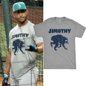 Mariners Julio Rodriguez Wearing Jimothy Raccoon T-Shirt
