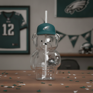 Philadelphia Eagles Football Fan Cute Bear Shaped Clear Bear Glass Cup 4 Philadelphia Eagles Football Fan Cute Bear Shaped Clear Bear Glass Cup