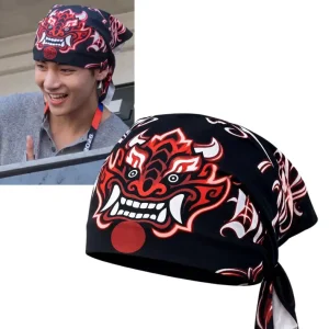 BTS V Taehyung World Cup Final 2026 Red Demon Square Bandana Scarf