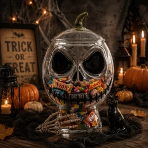 Jack Skellington Skull Candy Holder Glass Jar