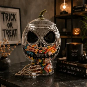 Jack Skellington Skull Candy Holder Glass Jar