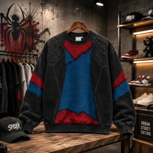 Spider-Man Web Pattern Patched Suit Black Sweatshirt