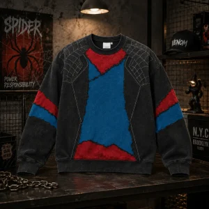 Spider-Man Web Pattern Patched Suit Black Sweatshirt