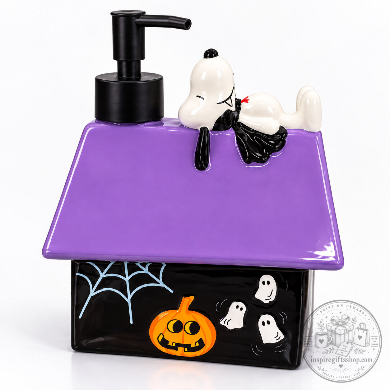 Peanuts Snoopy Halloween Doghouse Soap Pump – Spooky Ceramic Soap Dispenser | Charlie Brown Holiday Bathroom Decor