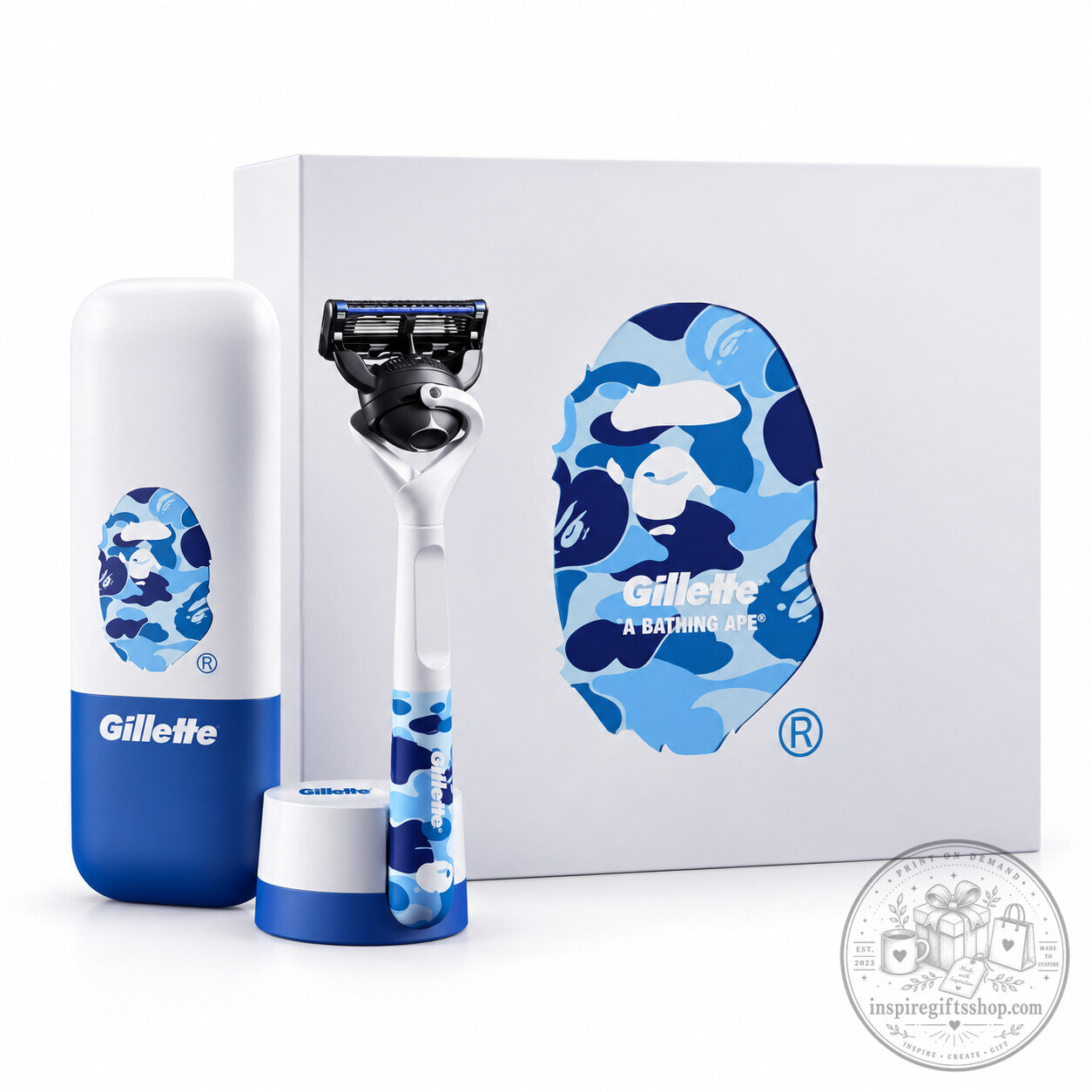 BAPE x Gillette Limited Edition Razor – ABC Camo ProShield Shaving Set | Magnetic Stand & Collectible Grooming Accessory