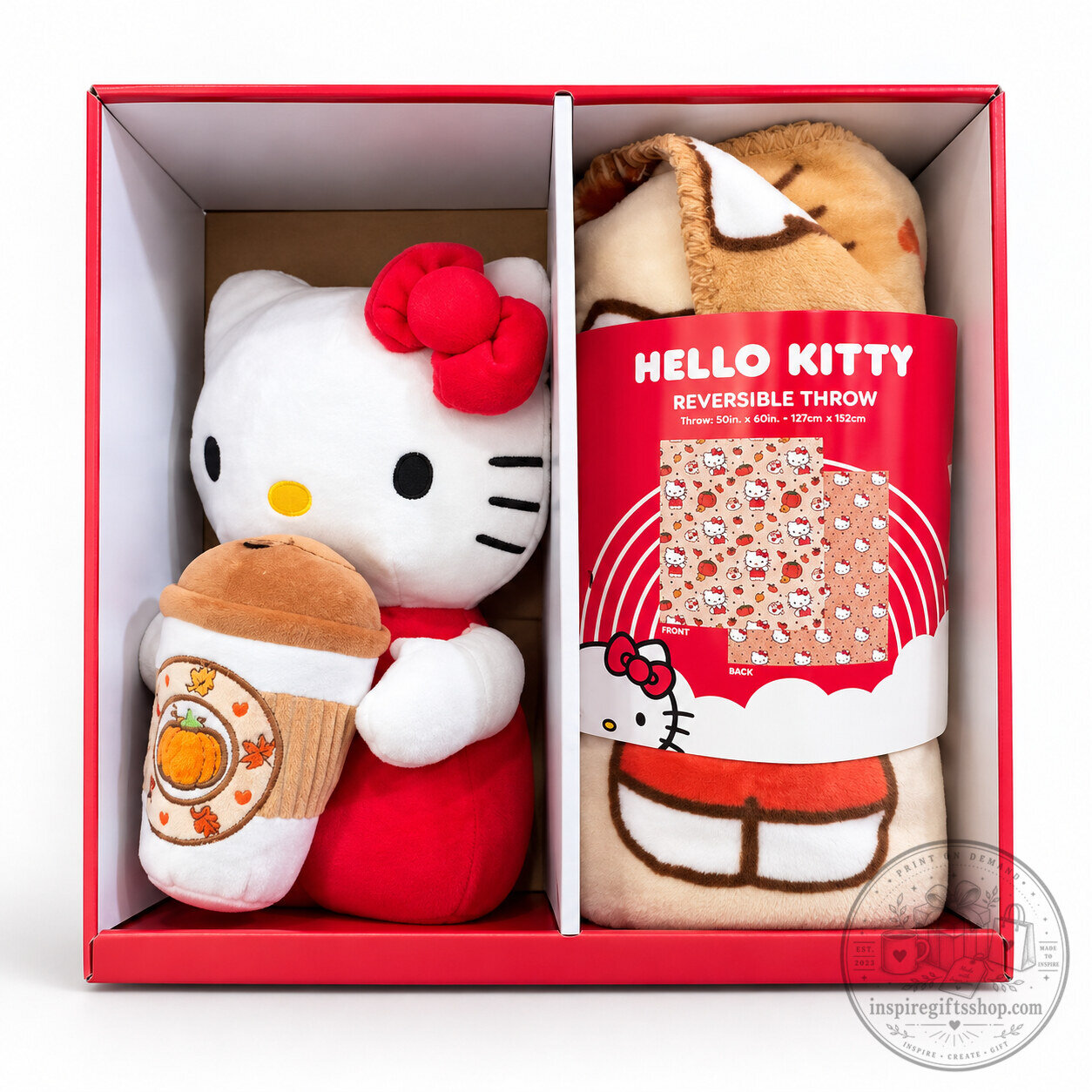 Hello Kitty Pumpkin Spice Cloud Throw & Plush Set – Cozy Fall Blanket | Sanrio Halloween Gift & Cute Home Decor