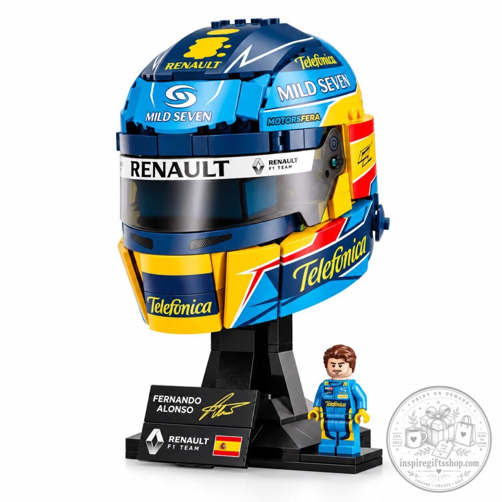Fernando Alonso Renault LEGO Helmet – 2005–2006 F1 Racing Helmet Building Set Formula 1 Collector Display Fernando Alonso Renault LEGO Helmet – 2005–2006 F1 Racing Helmet Building Set | Formula 1 Collector Display