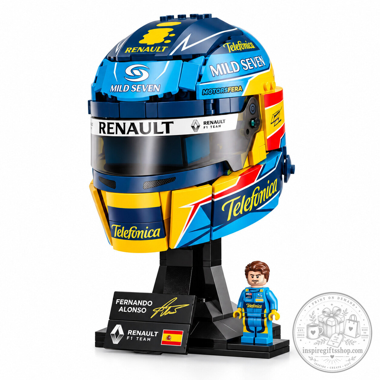 Fernando Alonso Renault LEGO Helmet – 2005–2006 F1 Racing Helmet Building Set | Formula 1 Collector Display 4 Fernando Alonso Renault LEGO Helmet – 2005–2006 F1 Racing Helmet Building Set | Formula 1 Collector Display