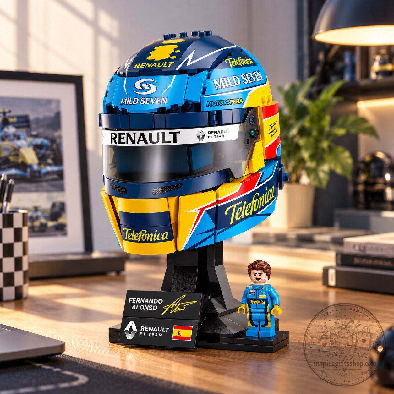 Fernando Alonso Renault LEGO Helmet – 2005–2006 F1 Racing Helmet Building Set | Formula 1 Collector Display 5 Fernando Alonso Renault LEGO Helmet – 2005–2006 F1 Racing Helmet Building Set | Formula 1 Collector Display