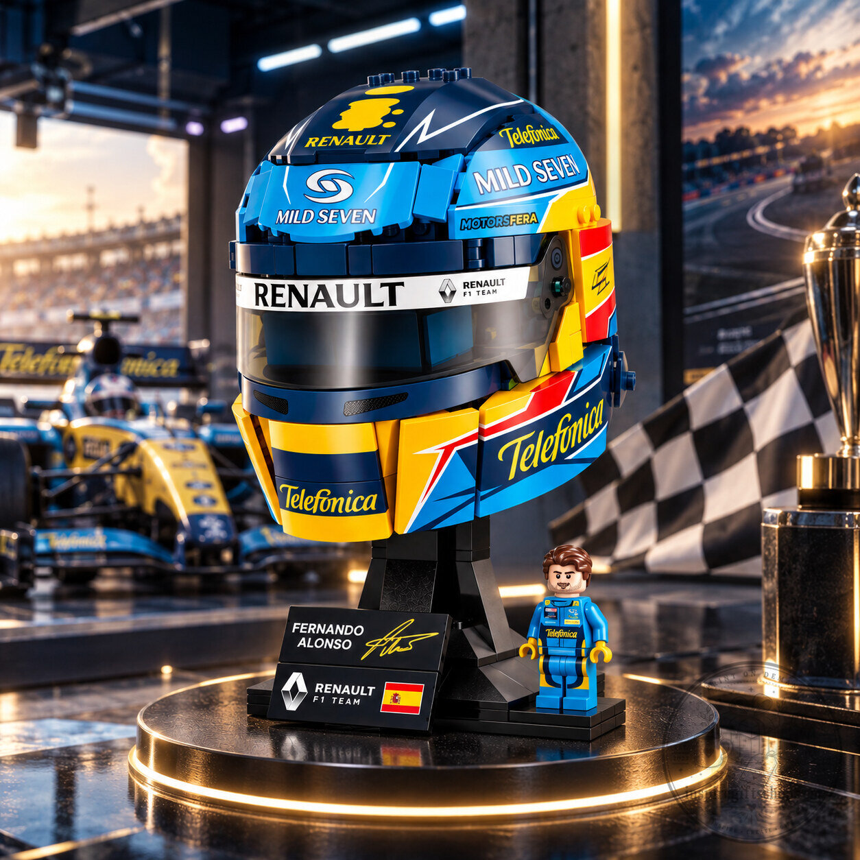 Fernando Alonso Renault LEGO Helmet – 2005–2006 F1 Racing Helmet Building Set | Formula 1 Collector Display 6 Fernando Alonso Renault LEGO Helmet – 2005–2006 F1 Racing Helmet Building Set | Formula 1 Collector Display