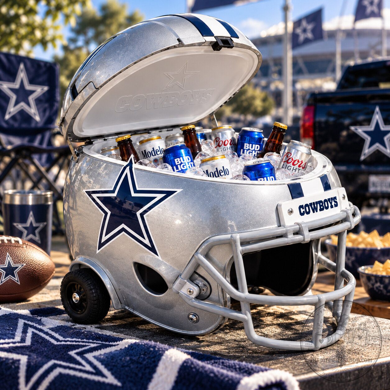Dallas Cowboys Football Helmet Rolling Cooler – NFL Team Logo Portable Ice Chest | Cowboys Game Day Tailgate Cooler