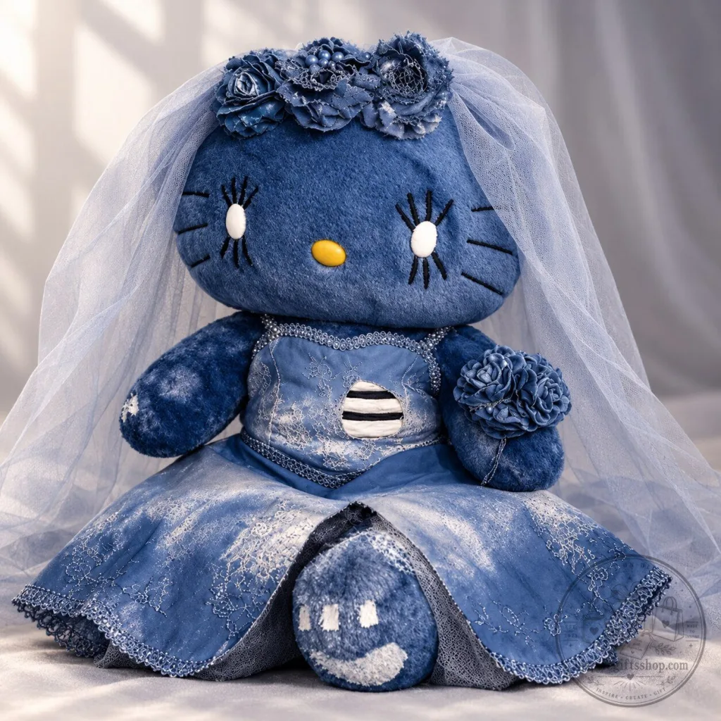 Custom Blue Hello Kitty Inspired by Emily from Corpse Bride 2026 – Gothic Plush Toy | Tim Burton Fan Collectible