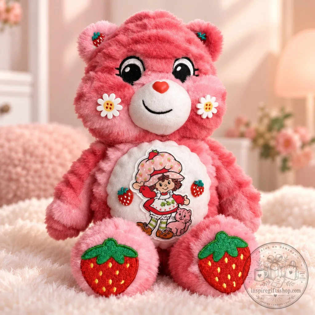 Pink Care Bear Strawberry Shortcake Inspired Plush 2026 – Cute Berry Bear Stuffed Toy | Kawaii Collectible Gift
