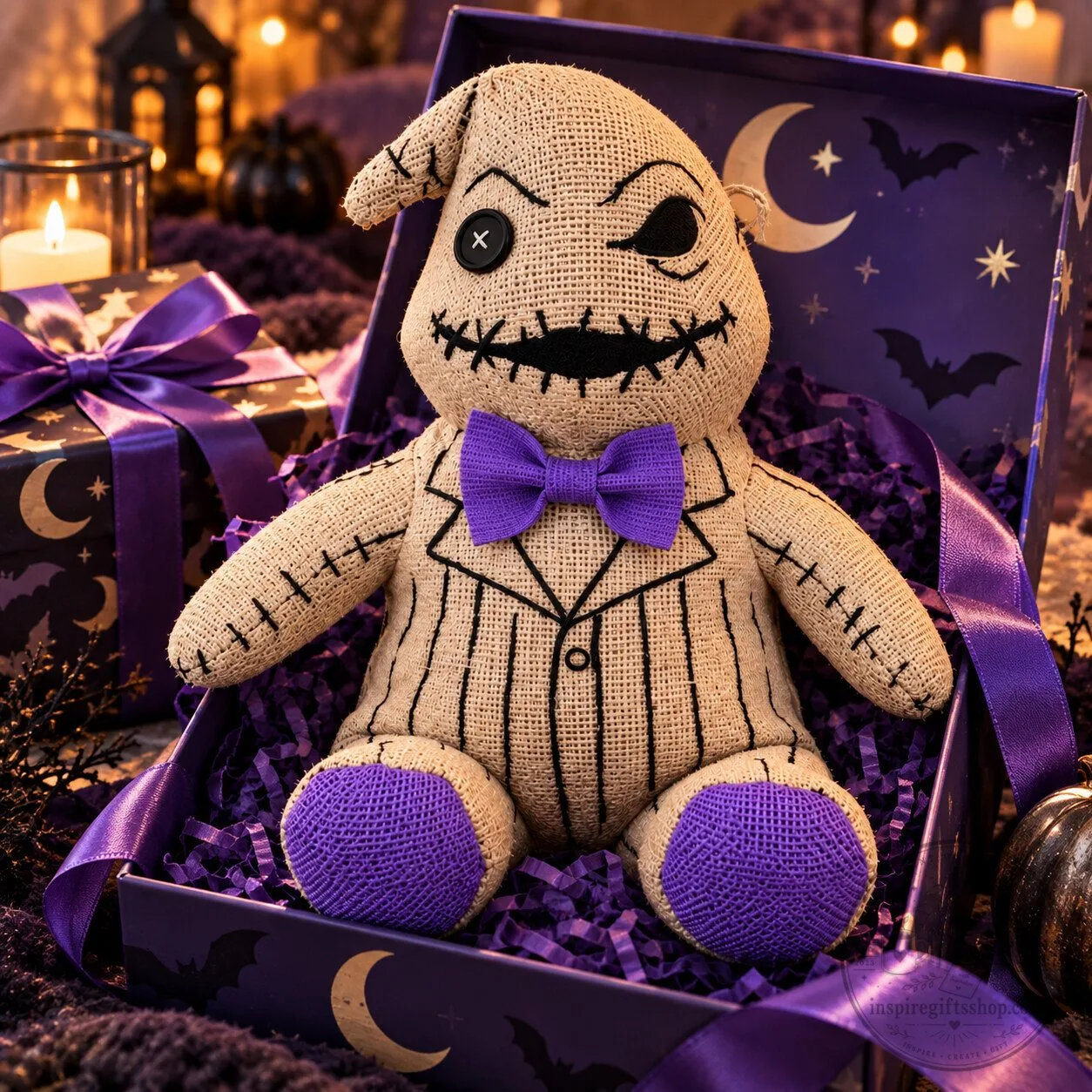 Oogie Boogie Starbucks Inspired Plush 2026 – Purple Bow Tie Nightmare Before Christmas Stuffed Toy | Halloween Collector Gift 6 Oogie Boogie Starbucks Inspired Plush 2026 – Purple Bow Tie Nightmare Before Christmas Stuffed Toy | Halloween Collector Gift