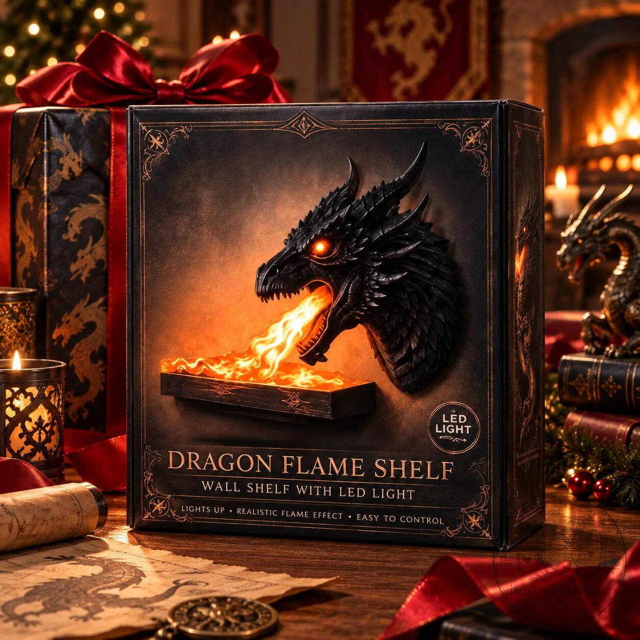 Dragon Flame Wall Shelf – 3D Dragon Head LED Display | Fantasy Gothic Home Decor 7 Dragon Flame Wall Shelf – 3D Dragon Head LED Display | Fantasy Gothic Home Decor