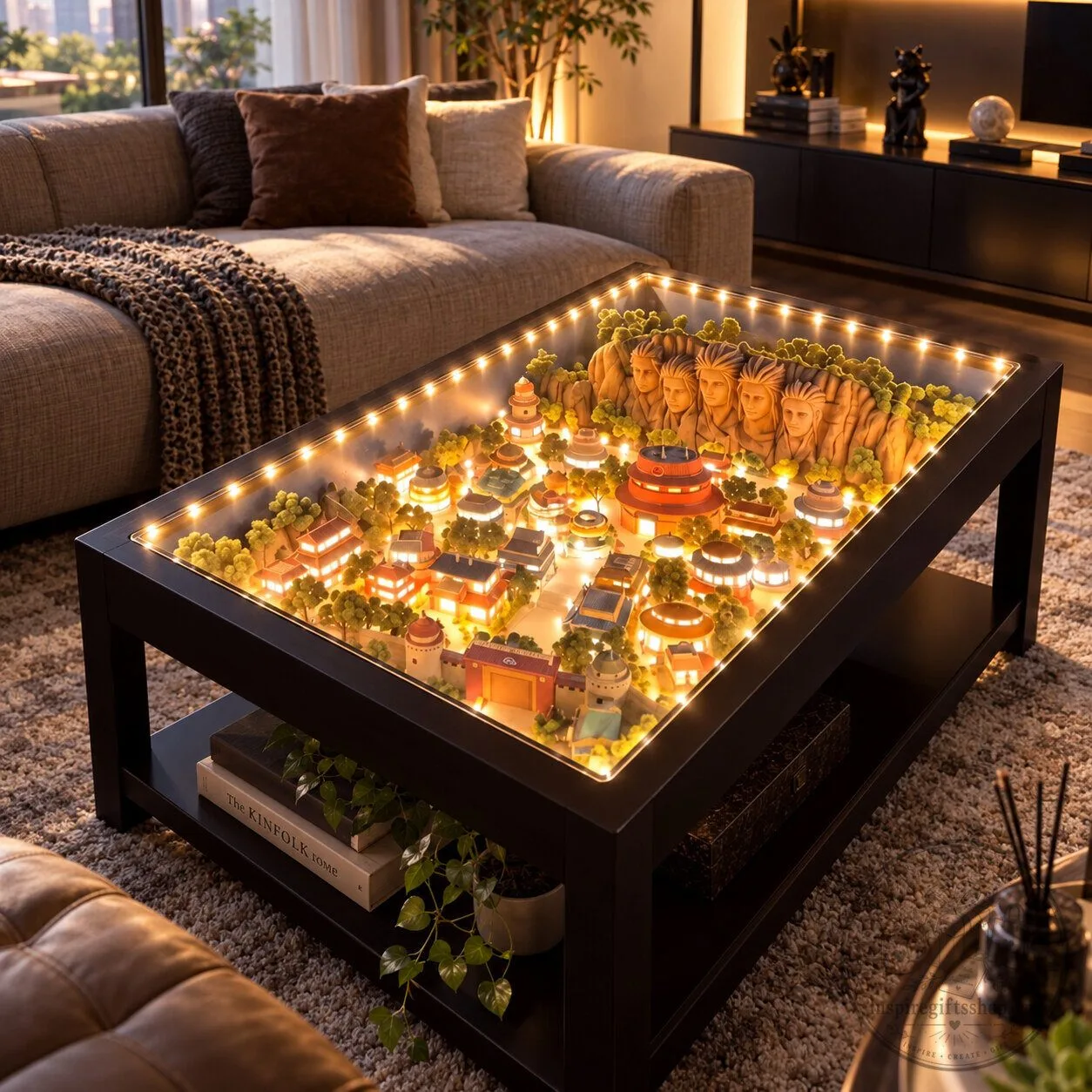 Naruto Hidden Leaf Village Coffee Table – Illuminated Konoha Diorama Furniture | Anime Home Decor Gift