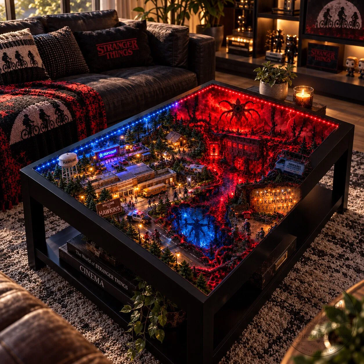 Stranger Things Diorama Coffee Table – Custom Glass Top Display Furniture | Upside Down Fan Home Decor 5 Stranger Things Diorama Coffee Table – Custom Glass Top Display Furniture | Upside Down Fan Home Decor