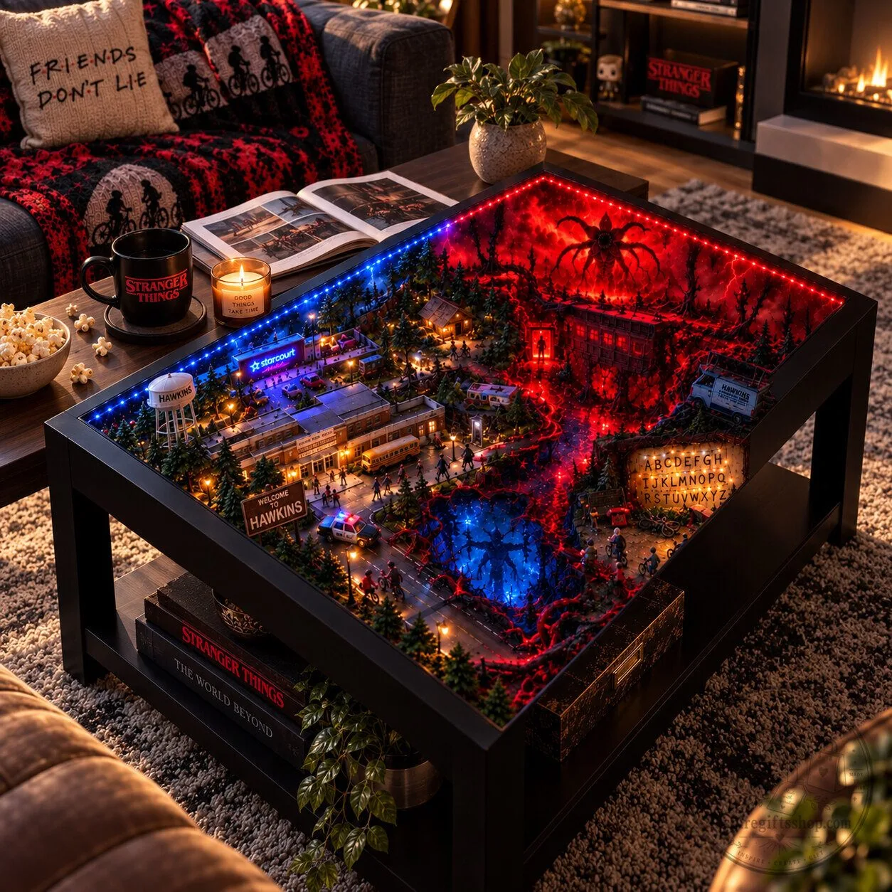 Stranger Things Diorama Coffee Table – Custom Glass Top Display Furniture | Upside Down Fan Home Decor 6 Stranger Things Diorama Coffee Table – Custom Glass Top Display Furniture | Upside Down Fan Home Decor