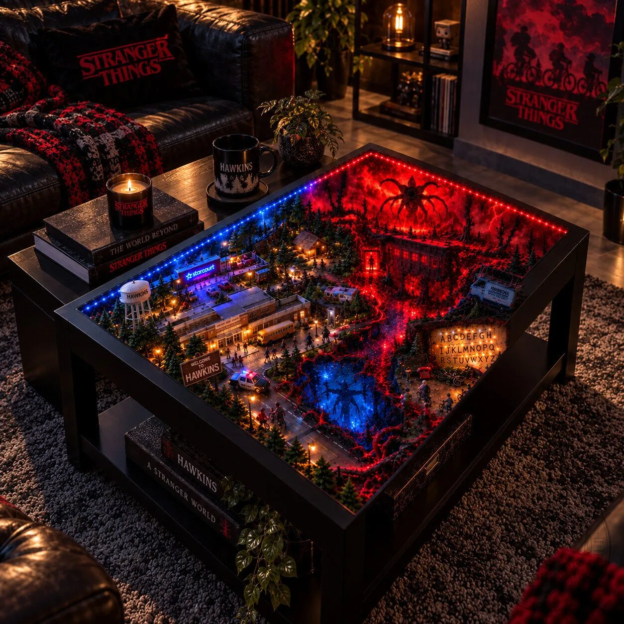 Stranger Things Diorama Coffee Table – Custom Glass Top Display Furniture | Upside Down Fan Home Decor 7 Stranger Things Diorama Coffee Table – Custom Glass Top Display Furniture | Upside Down Fan Home Decor