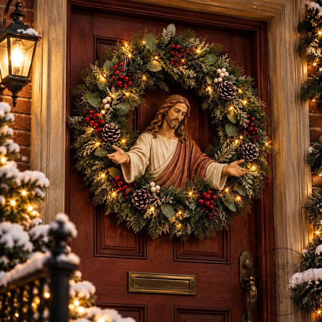 Jesus Christmas Wreath – Christian Front Door Decoration Religious Nativity Holiday Decor Jesus Christmas Wreath – Christian Front Door Decoration | Religious Nativity Holiday Decor