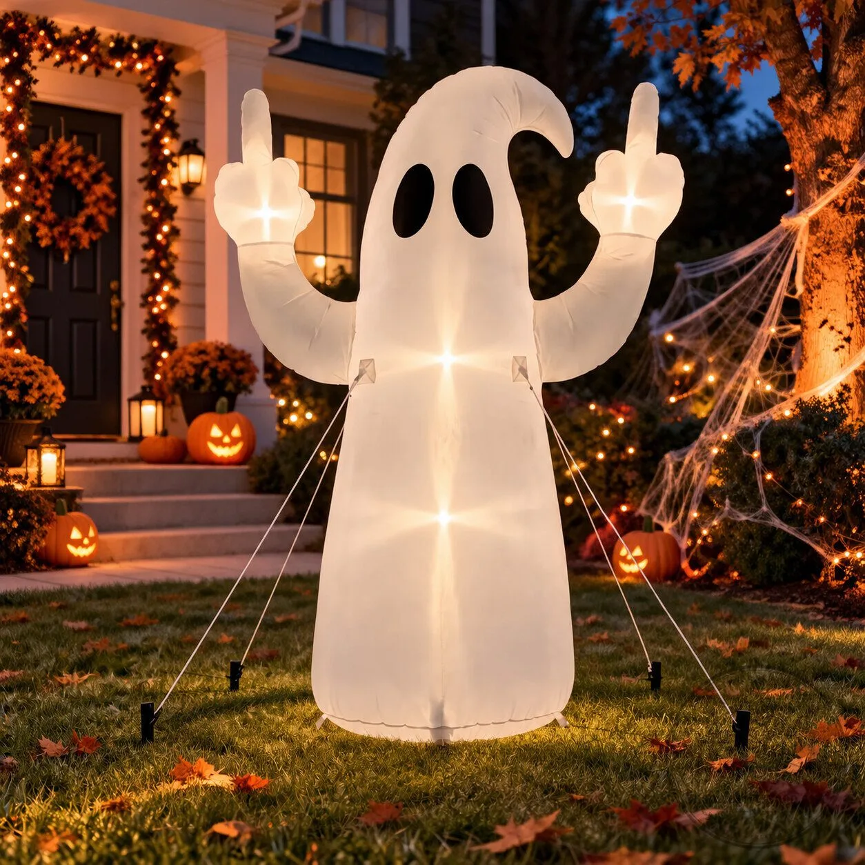 Funny Middle Finger Ghost Inflatable – Halloween Outdoor Yard Decoration | Rude Spooky Decor 5 Funny Middle Finger Ghost Inflatable – Halloween Outdoor Yard Decoration | Rude Spooky Decor