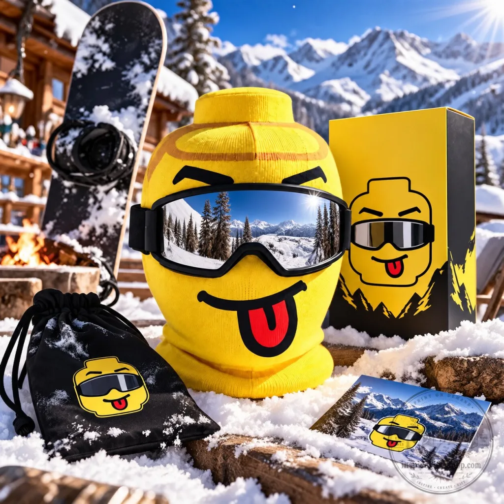 LEGO-Inspired Brick Head Ski Mask – Funny Block Face Balaclava | Yellow Minifigure-Style Winter Mask
