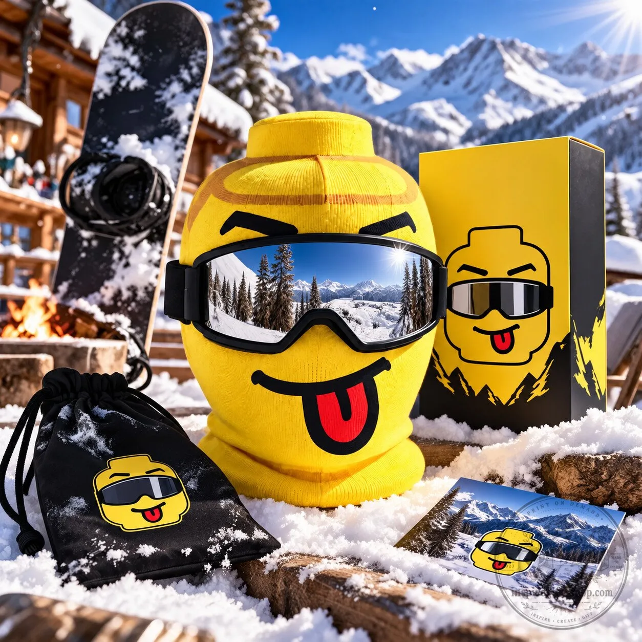 "LEGO-Inspired Brick Head Ski Mask: Fun Winter Balaclava for Kids" 2 LEGO-Inspired Brick Head Ski Mask – Funny Block Face Balaclava | Yellow Minifigure-Style Winter Mask