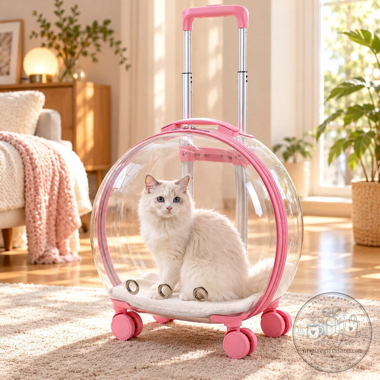 Transparent Bubble Pet Carrier Trolley – Rolling Travel Carrier for Cats & Small Dogs