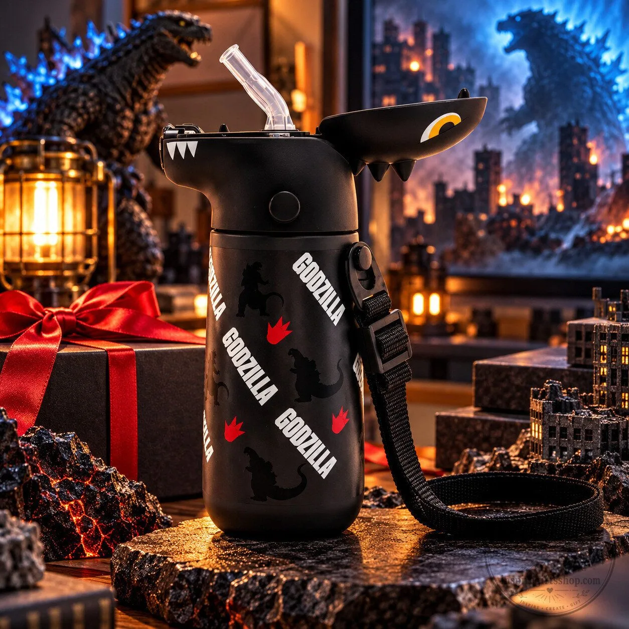 TOHO Godzilla Straw Water Bottle – 420ml 3D Godzilla Head Drink Bottle | Godzilla Fan Gift 7 TOHO Godzilla Straw Water Bottle – 420ml 3D Godzilla Head Drink Bottle | Godzilla Fan Gift